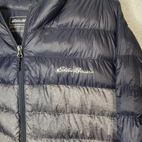 Eddie Bauer Navy and Gray Packable Down Puffer Jacket - Picture 3 of 5